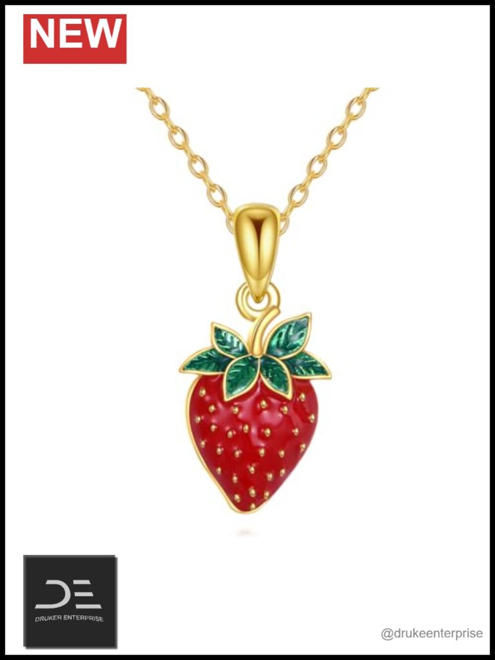 Sterling Silver Strawberry Pendant Necklace, 925 Silver Fruit Charm for Women,